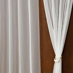 Aura White Set of 2 Striped Sheer Long Door Curtain-62