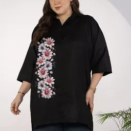 LetsDressUp Women Plus Size Black Cotton Slub Top Sunshine Daisy Top-picture-32