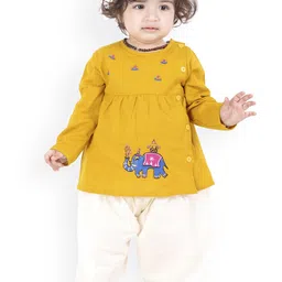 LITTLE GINNIE Girls Animal Embroidered Angrakha Thread Work Pure Cotton Kurti with Salwar-picture-22