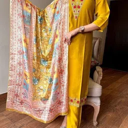 KAUTIK FABRICS Floral Yoke Design Sequinned Straight Kurta With Trousers & Dupatta-image-60