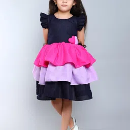 Pink Chick Colourblocked Flutter Sleeve Fit & Flare Dress-image-71