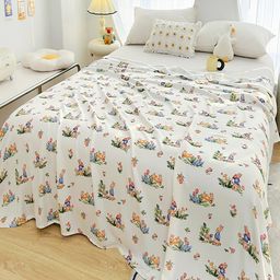 JC HOME White & Orange Floral Mild Winter 300 GSM Double Bed Blanket-picture-17