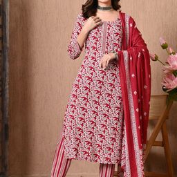 Anouk Floral Printed Round Neck Straight Kurta With Trousers & Dupatta-image-42