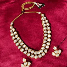 Stefan Gold-Plated Kundan Studded Necklace Adn Earrings-12