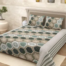 Homez Sparrow Multicoloured & Yellow Ethnic Motifs 210 TC Queen Bedsheet with 2 Pillow Covers-image-14