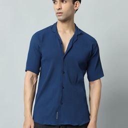 ELIXORIA Men Classic Slim Fit Textured Cuban Collar Cotton Casual Shirt-image-69
