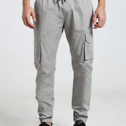 VOGAAN Men Relaxed Loose Fit Cotton Cargos Trousers-image-91