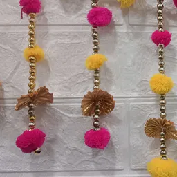Nutts Pink & Yellow Pompom Bandhanwar Festive Decor-image-37