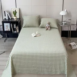 JC HOME Green Checked Pure Cotton 220 TC Single Bedsheet Set 1.60 m x 2.30 m-image-15