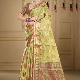SANGAM PRINTS Woven Design Zari Organza Tussar Saree-image-89