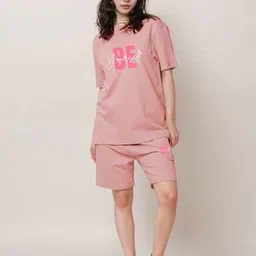 FITIN OUTFIT Printed Cotton Round Neck T-shirt with Shorts Co-Ords-image-35
