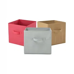 Aura Pink Set of 3 Regular Square Foldable & Multipurpose Wardrobe Storage Box Organizer-2