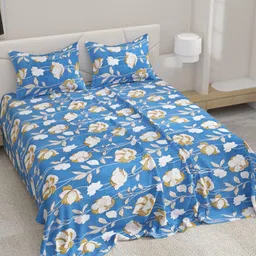 EverHOME Manzar Blue Floral Printed Pure Cotton 144 TC Queen Bedsheet Set 2.54 m x 1.75 m-image-81