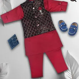 we11 Boys Sequinned Mandarin Collar Straight Kurta With Pyjamas-47