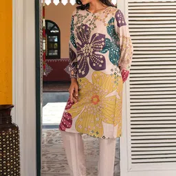 QISSA Floral Printed Straight Kurta With Trousers-picture-44