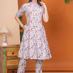 HEARTLOOM Women Ethnic Motifs Printed Panelled Kurti with Trousers-picture-47