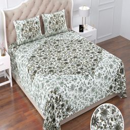 Qfab Grey Floral 250 TC King Bedsheet with 2 Pillow Covers-image-66