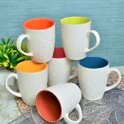 FABINALIV White & Blue Textured Ceramic Glossy Mugs Set of Cups and Mugs-48