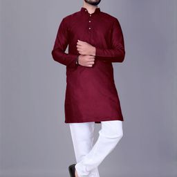 Men Solid, Colorblock, Self Design Straight Kurta (Maroon)-picture-12