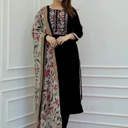 BAESD Women Floral Embroidered Regular Kurta with Trousers & With Dupatta-picture-47