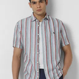 Van Heusen Sport Slim Fit Vertical Striped Linen Cotton Casual Shirt-image-24