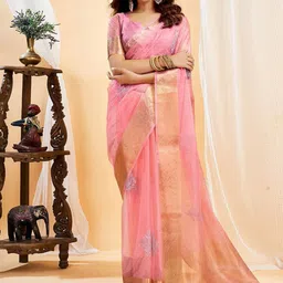 AWRIYA Embellished Sequinned Organza Saree with Woven Design Border-10