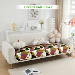 HOKIPO Red & Brown Printed Polyester Waterproof 1 Seater Sofa Seat Mat-13