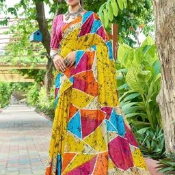 DIVASTRI Floral Printed Pure Cotton Designer Bagru Saree-51