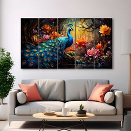 The Castle Decor Blue & Green 5 Piece Wood Birds and Animals Wall Paintings-image-49