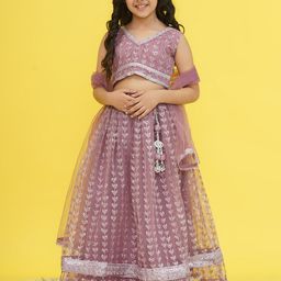 Aj DEZInES Girls Embellished Sequinned Ready to Wear Lehenga & Blouse With Dupatta-picture-15