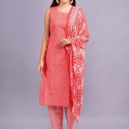 HIGHLIGHT FASHION EXPORT Women Bandhani Printed Regular Pure Cotton Kurta with Trousers & With Dupatta-image-65