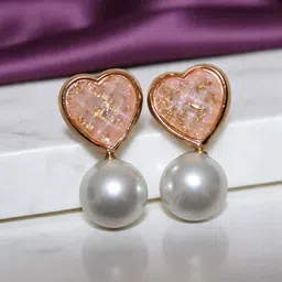 Jolly Faces Stone Studded & Pearls Beaded Heart Shaped Drop Earrings-picture-6