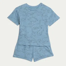 Marks & Spencer Boys Printed Short Sleeves Pure Cotton T-shirt With Shorts-17