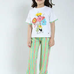 Monte Carlo Girls Floral Printed Round Neck T-shirt With Trouser-image-79