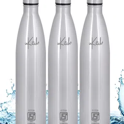 inKitch Silver-Toned Set of 3 Stainless Steel Solid Double Wall Vacuum Water Bottle-image-58