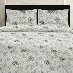 Sleeping Owls Grey & White Floral 210 TC Cotton Super King Bedsheet Set 2.74 m x 2.74 m-picture-30