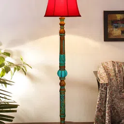 Devansh Red & Brown Floor Lamp With Wooden Base-34