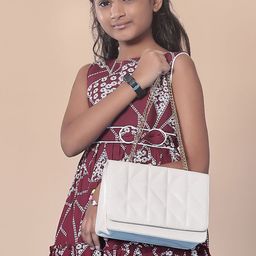 V-Mart Girls Printed Bow Rayon Round Neck Dress-picture-31