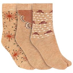 POLLOLOCO Women Pack Of 3 Printed Cotton Wool Calf-Length Socks-53