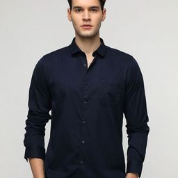 Crocodile Men Comfort Spread Collar Solid Cotton Casual Shirt-image-13