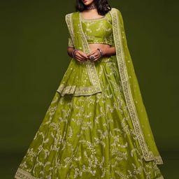 ODETTE Embroidered Sequinned Semi-Stitched Lehenga & Unstitched Blouse With Dupatta-picture-24