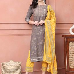 Rajnandini Floral Embroidered Sequinned Pure Cotton Kurta with Trouser & Dupatta-image-58