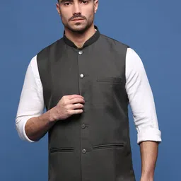 SHOWOFF Woven Slim-Fit Nehru Jacket-20
