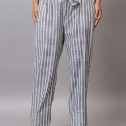 PROBASIC Women Striped Cotton Mid Rise Regular Trousers-image-29