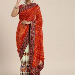 DIVASTRI Women Bandhani Mirror Work Half and Half Bandhani Saree With Blouse Piece-picture-45