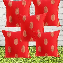 Pink Parrot Red & Gold-Toned Set of 5 Ethnic Motifs Square Cushion Covers-picture-17