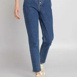 KIABI Women High-Rise Low Distress Light Fade Regular Fit Jeans-1