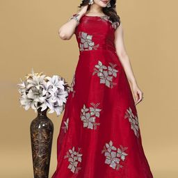 Aika Women Floral Embroidered Fit & Flare Maxi Dress-image-91