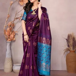 Moksha Trends Woven Design Zari Banarasi Saree With Unstitched Blouse Piece-image-17