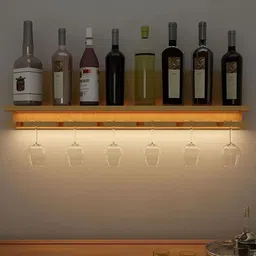 DEKORSTATION Beige Oak Finish Wood Bar Wall Shelf-30